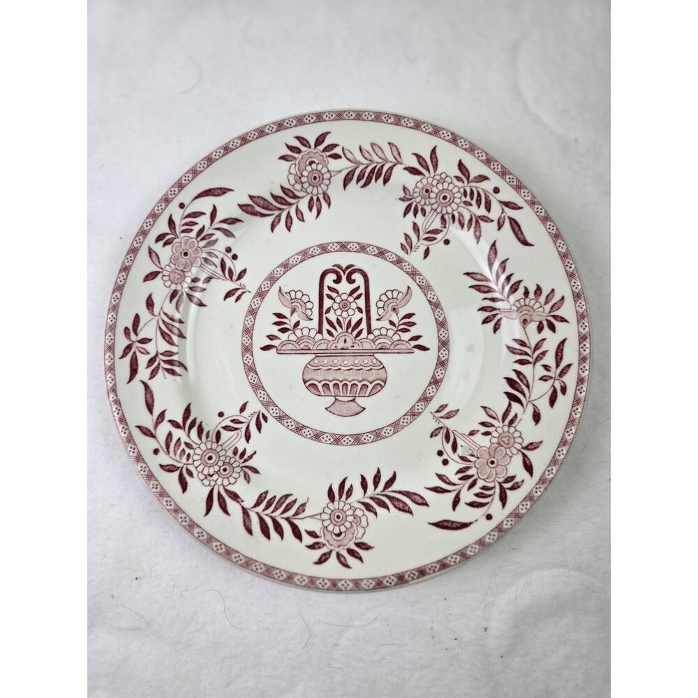 Vintage Walker Restaurant Delph Maroon Floral Basket Vitrified China Dinnerware